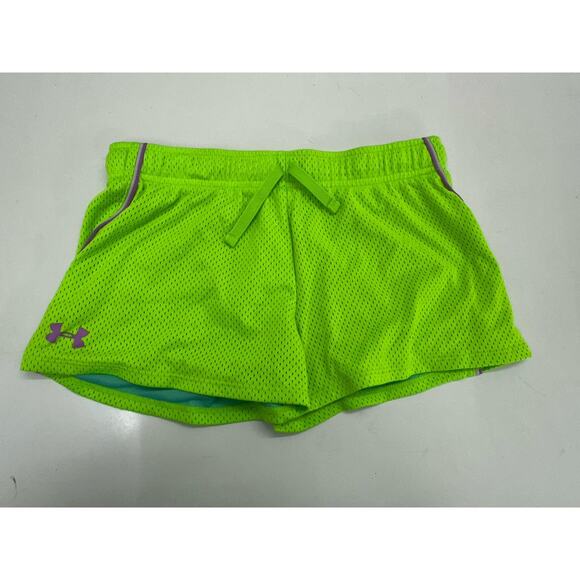 Under Armour Childrens Youth Girls Shorts Size Large Bright Green Loose Athletic - Picture 1 of 11